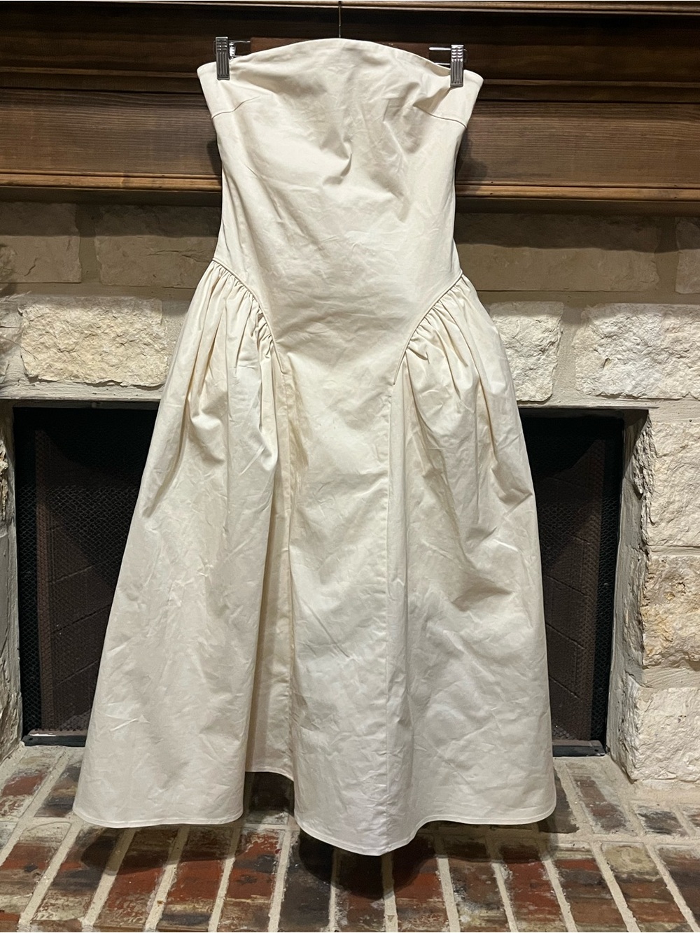 ARAKII Juni Dress Cream Off-White Strapless Drop Waist Cotton Poplin Midi Size S
